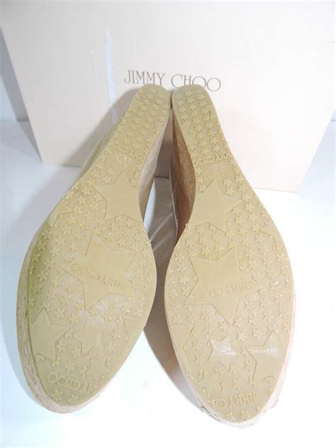 Jimmy Choo Parley Nude Patent Leather Open Toe Cork Wedge Pump Sandal