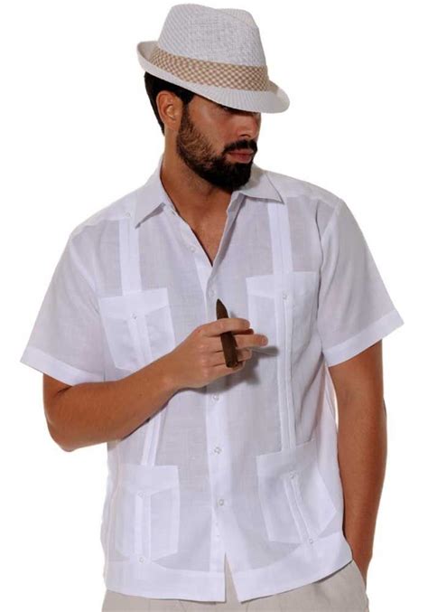 Four Pockets Cuban Party Guayabera Short Sleeve Regular Linen White