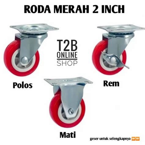 Jual Roda Kastor Plate Nylon Rem Hidup 2 Inch Etalase Troly Merah