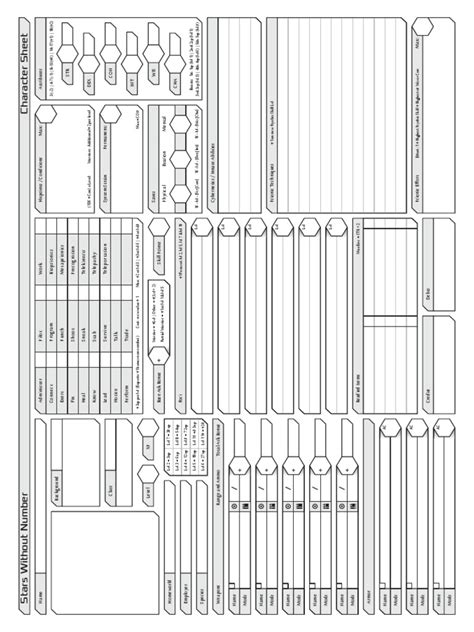 Starswithoutnumberrevised Character Sheet Form Fillable Leisure Sports