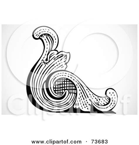 Royalty-Free (RF) Clipart Illustration of a Black And White Banknote Styled Scroll Corner by ...