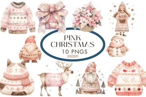 Pink Christmas Watercolour Clipart Graphic By Watercolour Lilley