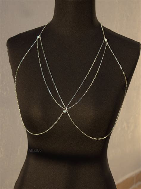 Moon Stone Gold Bra Bralette Chain Bra Top Body Chain Etsy