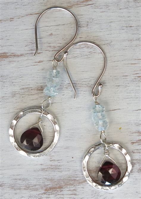 Handmade Rhodolite Garnet And Aquamarine Earrings Handmade Jewelry