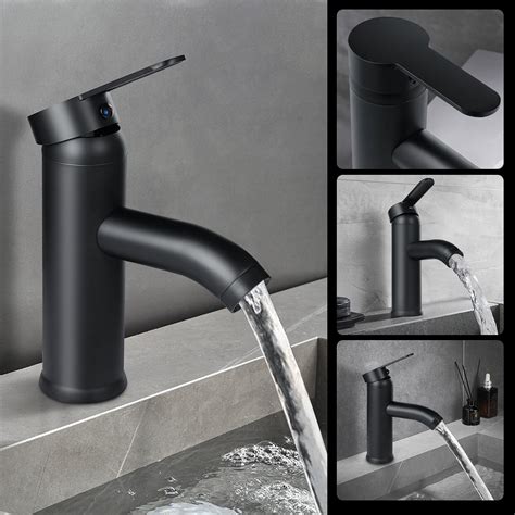 Black Bathroom Faucet Hot Cold Water Sink Mixer Tap Stainless Steel Paint Basin Faucets Single