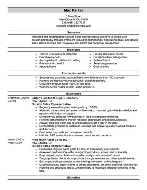 Professional Outside Sales Representative Resume Examples Outside Sales