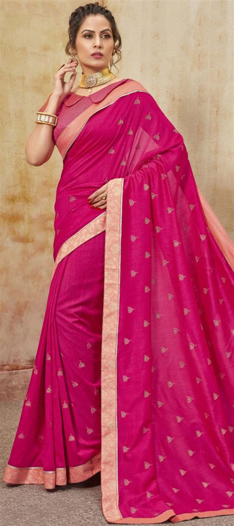 Traditional Pink And Majenta Color Chanderi Silk Silk Fabric Saree