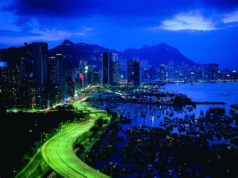 Wallpaper Lights Boat City Cityscape Hong Kong Night Reflection