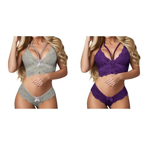 Pack Women Plus Size Lingerie Corset Lace Floral Bralette Bra Two Piece Underwear Lace Up Crop