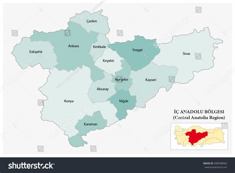 Central Anatolia Region Map Stock Vector (Royalty Free) 498398065 ...