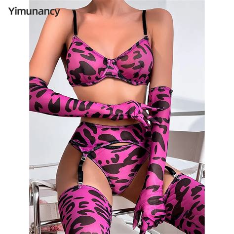 Yimunancy Ensemble De Lingerie Imprim L Opard Pour Femme Gants Sexy Bas