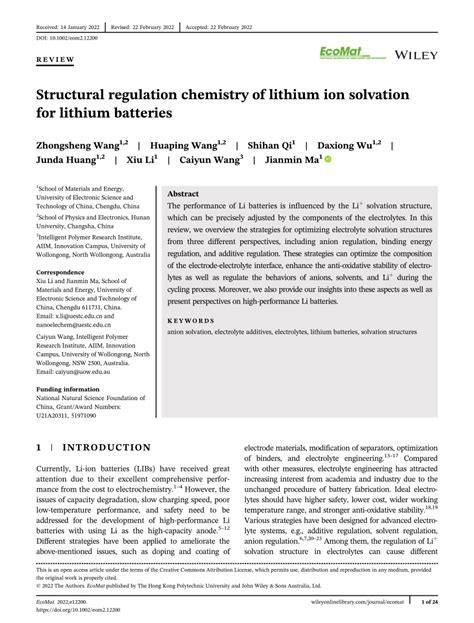 Pdf Structural Regulation Chemistry Of Lithium Ion Solvation For