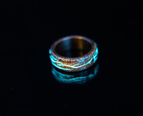 Glow In The Dark Wooden Ring With Blue Glow Glow Ring Blue Glow Ring