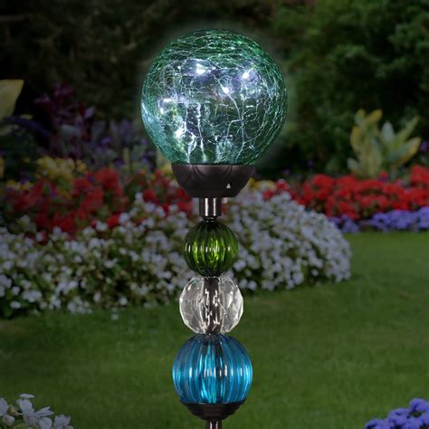 Exhart Solar Crackle Glass Ball Garden Stake With Six LED Lights And