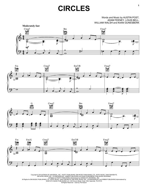 Circles Sheet Music Post Malone Piano Vocal And Guitar Chords Right