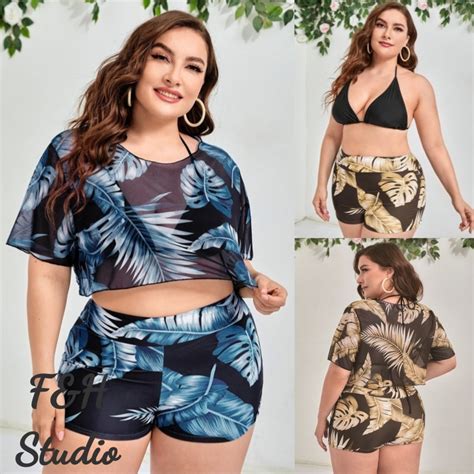 F H Colors L XL Plus Size Mesh Three Piece Bikini Swimsuit Shopee Philippines