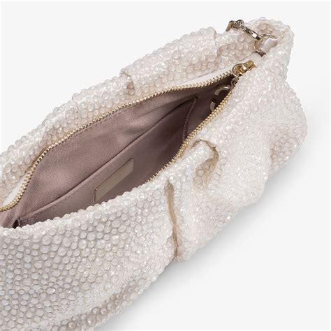 Bonny Clutch | Ivory Satin Clutch Bag with Crystals | JIMMY CHOO
