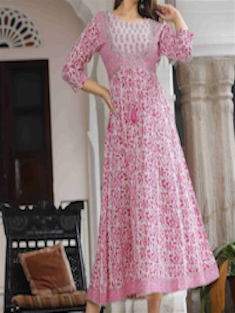 Buy KALINI Floral Printed Round Neck Anarkali Kurta Kurtas For Women