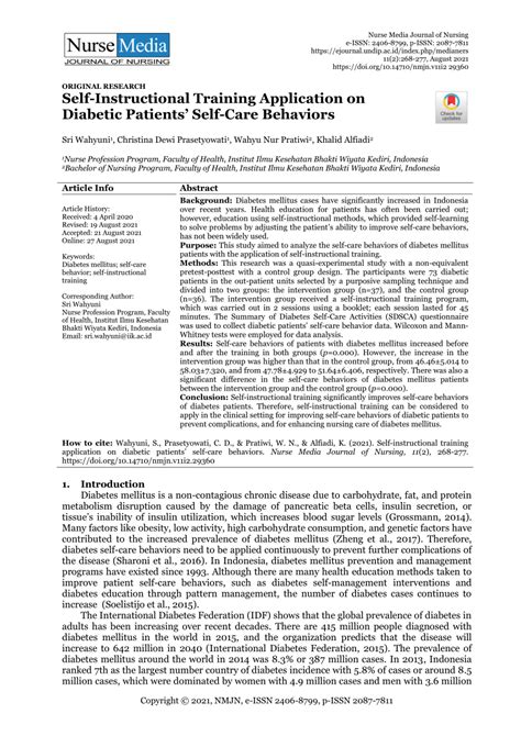 Pdf Self Instructional Training Application On Diabetic Patients Self Care Behaviors