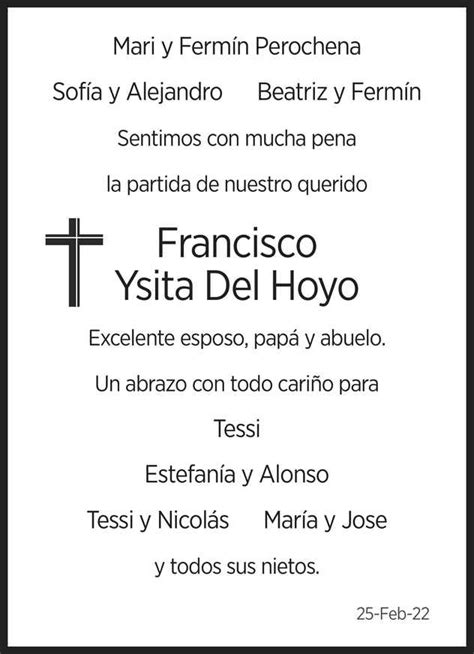 Se Or Francisco Ysita Del Hoyo Obituario Esquela