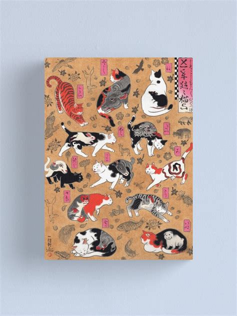 Antique Japanese Woodblock Print Cats With Tattoos ~ Cat Tattoo Flash Canvas Print For Sale By