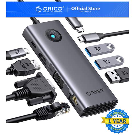 Orico อะแดปเตอร์ฮับ Type C เป็น 4k30hz Hdmi Usb 3 0 Rj45 Pd100w สําหรับ Macbook Pro แล็ปท็อป