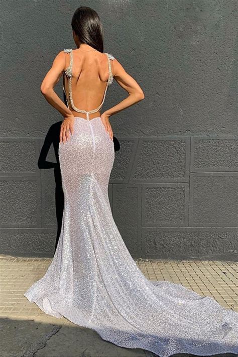 Mermaid V Neck Sparkling Long Prom Dress Formal Evening Dresses 601501