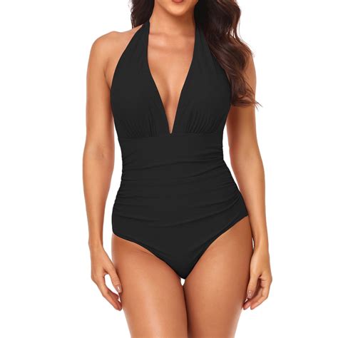 Leesechin Womens Swim Suits Clearance Sexy Bodysuit Bikini Without Underwire Solid Deep V One