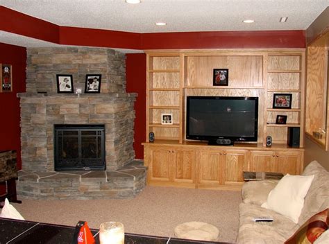 Lakeville Basement Project - Stone Fireplace - Modern - Basement ...