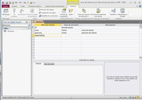 Access Nouvelle Base De Donn Es Cr Er Une Table Youtube