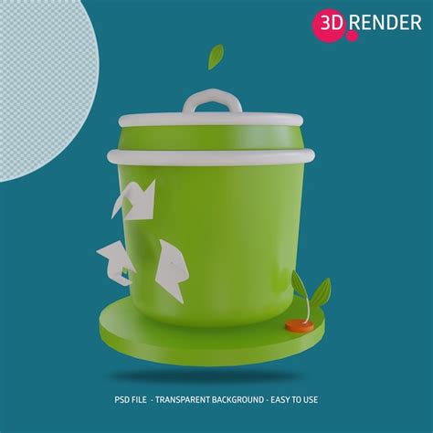 3D Symbol rendern Bio Mülleimer Premium PSD Datei