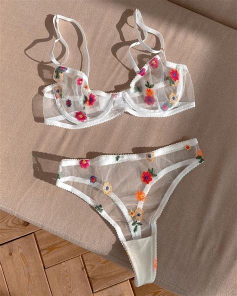 Floral Embroidery Sheer Mesh Lingerie Set