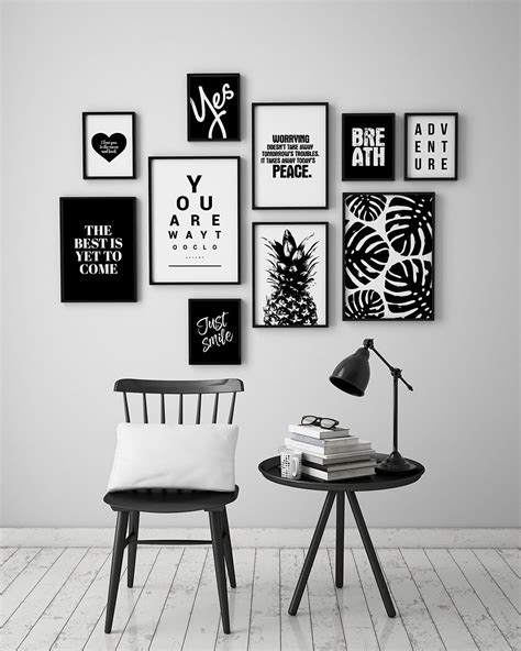 Black And White Print Set Black And White Decor Black And White