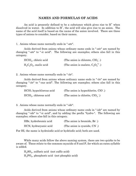 Names And Formulas Of Acids NAMES AND FORMULAS OF ACIDS An Acid Is