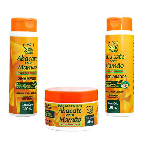 Kit Abacate Mamao Shampoo Condicionador Mascara Soul Cosmeticos Idm