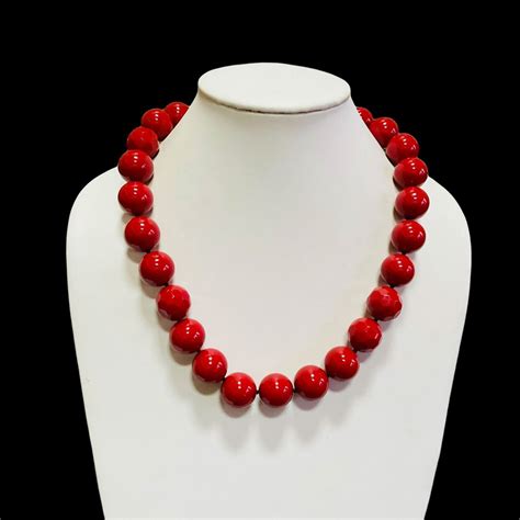 Stella Dot Red Beaded Necklace Chunky Faceted Beads Enamel Flower