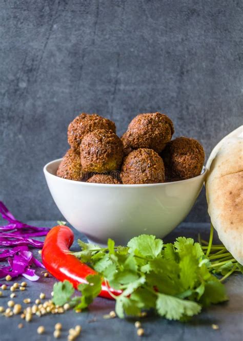 Traditional Homemade Chickpea Falafel Balls In A Bowl With Coriander