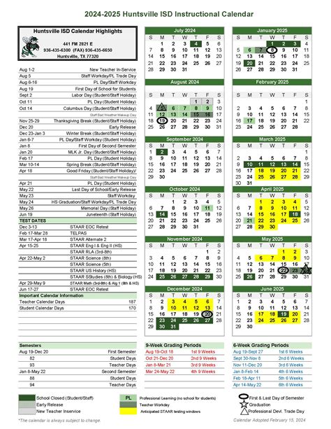 Academic School Year Calendar | Huntsville Independent School District