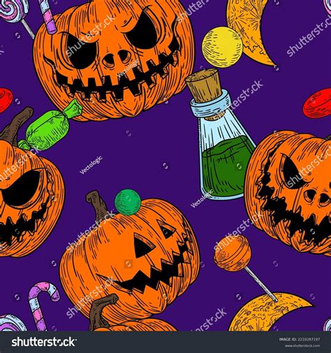 Pumkin Seamless Pattern Vector Halloween Horror Stock Vector Royalty Free 2210287197