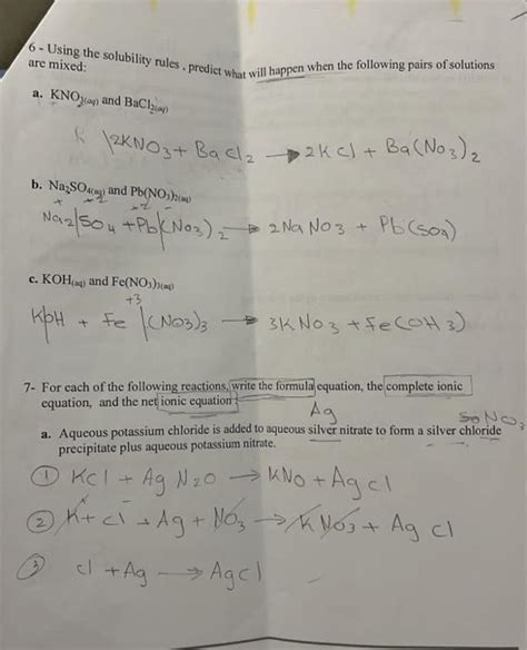 Solved 6 Using The Solubility Rules Predict What Will