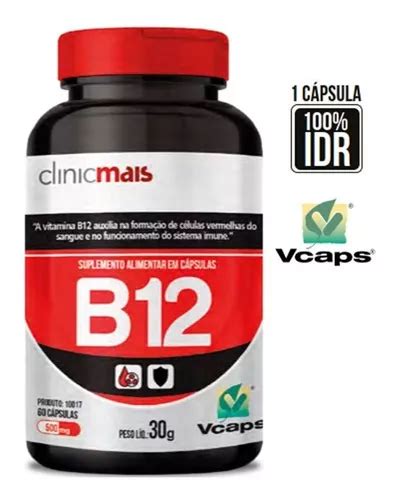 Vitamina B12 Cianocobalamina 2 4 mcg 60 cápsulas Clinicmais MercadoLibre