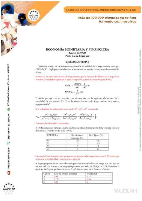 Ejercicios Tema Media Varianza Econom A Monetaria Y Financiera