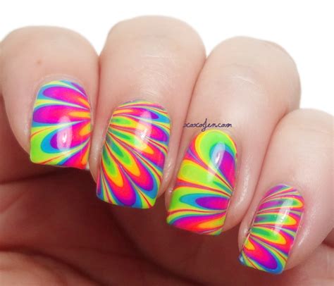 Xoxo Jen Neon Rainbow Water Marble Nail Art