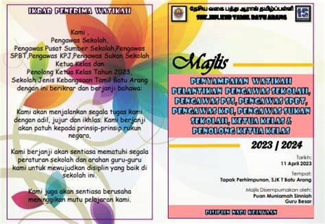 Buku Program Penyerahan Watikah Pelantikan Pengawas Pss Spbt Kpj Sukan