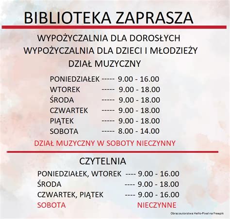 Godziny Otwarcia Biblioteki Miejska I Powiatowa Biblioteka Publiczna