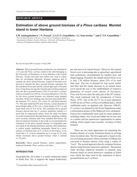 PDF Estimation Of Above Ground Biomass Of A Pinus Caribaea Morelet