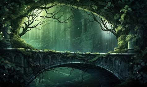 Premium Photo | A bridge in the middle of a forest at night