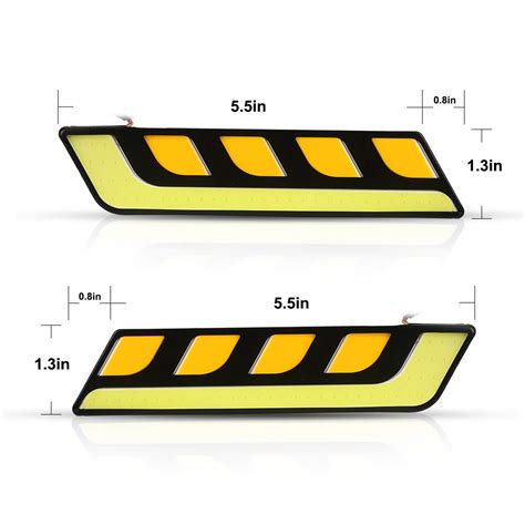 Ysy 2pcs Car Light Assembly Drl Led Cob Daytime Running Lights White Yellowamber