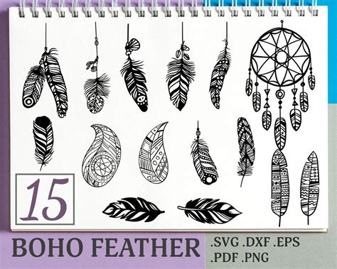 Boho Feather Svg Decoration Feathers Svg Feather Clipart Cricut