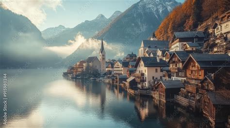 breathtaking panorama   renowned hallstatt mountain village